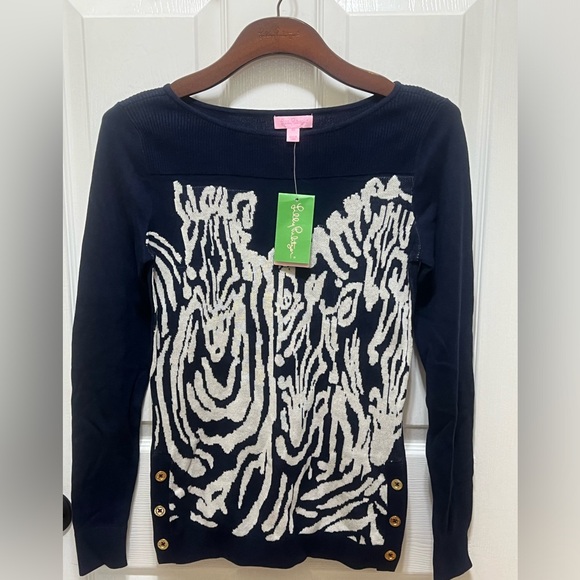 NWT LILLY PULITZER TRUE NAVY JACQUARD NILA SUMMER/FALL SWEATER GREAT SWEATER!!! - Picture 11 of 13
